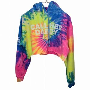 Barstool Sports Womens Bright Rainbow Tie Dye Cropped Fleece Hoodie M